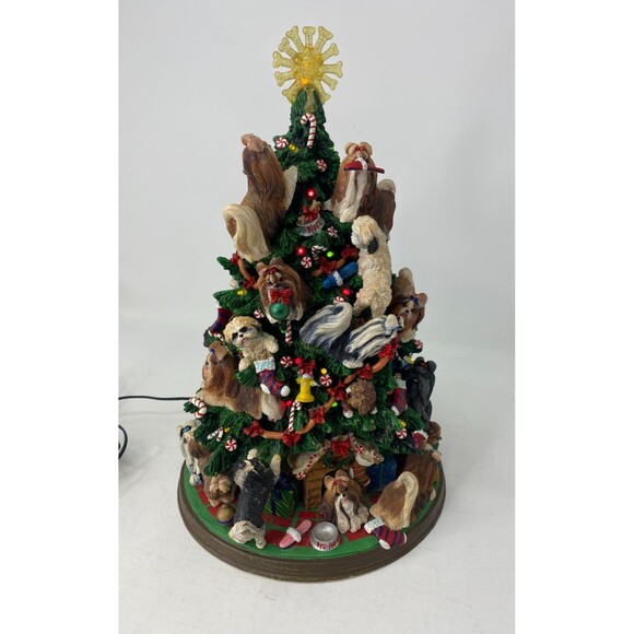 Danbury Mint Shih Tzu Christmas Tree Lighted Dog Puppy Holiday Decor Complete - Picture 1 of 16